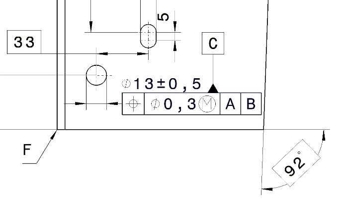 Positionstoleranz Bohrung, Maximum Material Bedingung, MMB ISO GPS, Bezug C, Bohrungsposition tolerieren, ISO GPS Zeichnung, Bonus-Toleranz, funktionsgerechte Bemaßung, technische Zeichnung, Fertigungs- und Montagegerechte Tolerierung.