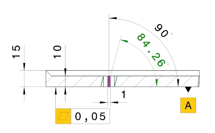 technische Zeichnung Bohrung, Toleranzzone Bohrung, Winkelfehler Bohrungsachse, Positionstoleranz ISO GPS, geometrische Toleranzen Bohrung, Lageabweichung Bohrung, funktionsgerechte Tolerierung, Zeichnung lesen und verstehen, Qualitätssicherung Bohrungen.